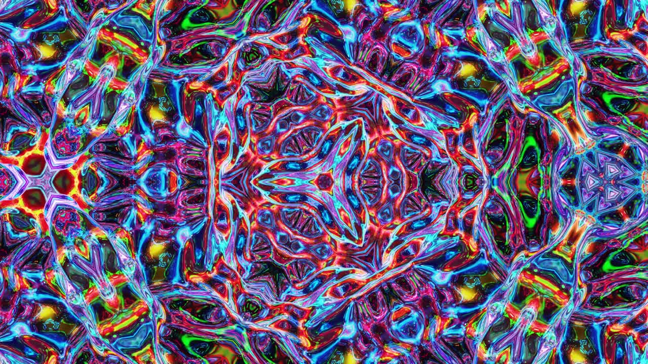 patrón simétrico iridescente líquido como el caleidoscopio con ondas. 3d elegante bucle abstracto bg, estructura ondulada de vidrio líquido brillante con hermosos colores de gradiente. 4k