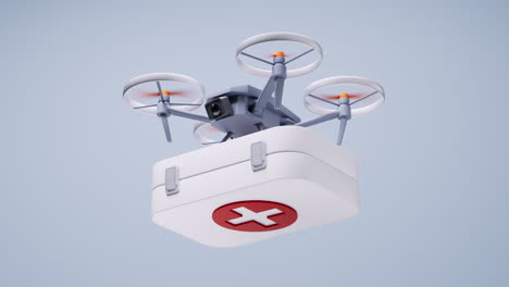 un dron realista llevando la caja médica de primeros auxilios, renderización en 3d.