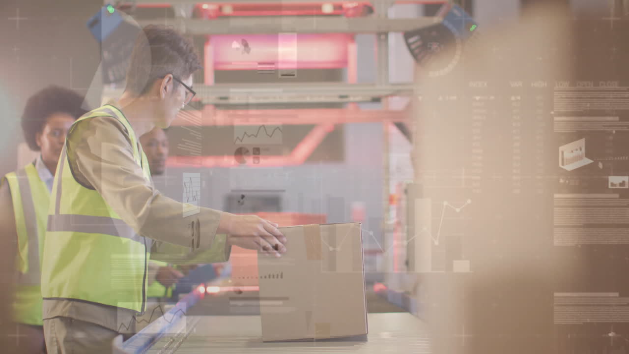 창고에서 다양한 노동자에 대한 통계 차트의 애니메이션