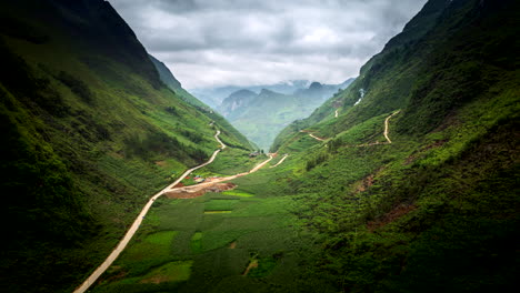 rural and remote landscape of meo vac area, ha giang province, vietnam. aerial backward and hyperlapse timelapse