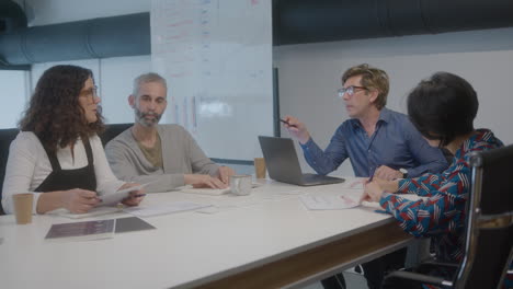 ceo holding business meeting with colleagues in the office