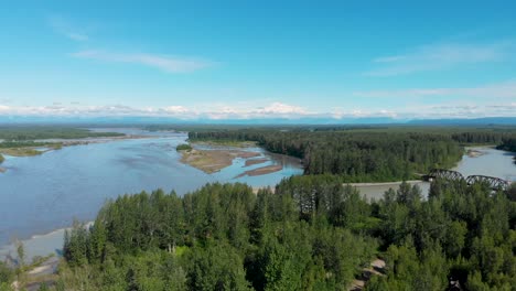 4K-Drone-Video-of-Alaska-Railroad-Train-Trestle-with-Mt