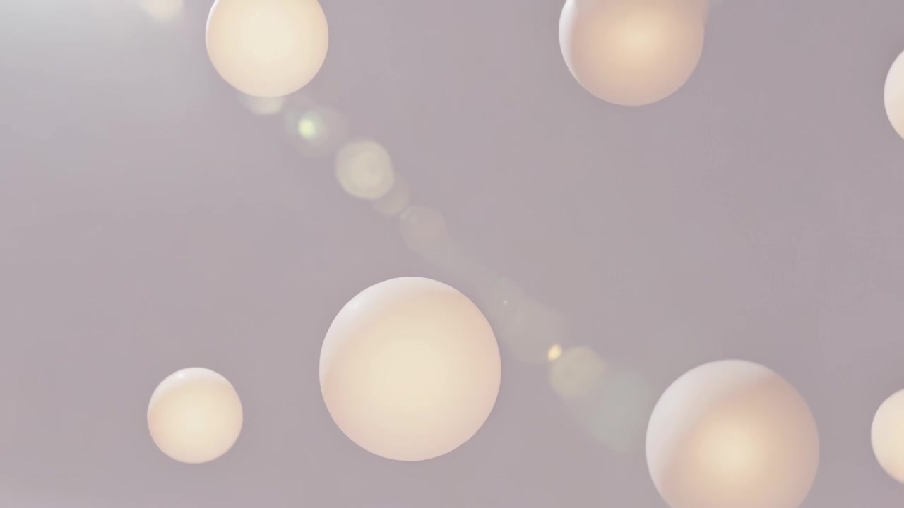 Appearing left light causing cluster soft-glow orbs drifting on mauve-gray for loop motion, flare