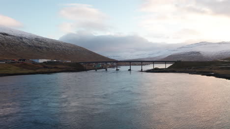 faroe islands 4k aerial of bridge between streymoy and eysturoy