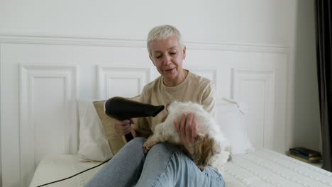 woman and dog at home