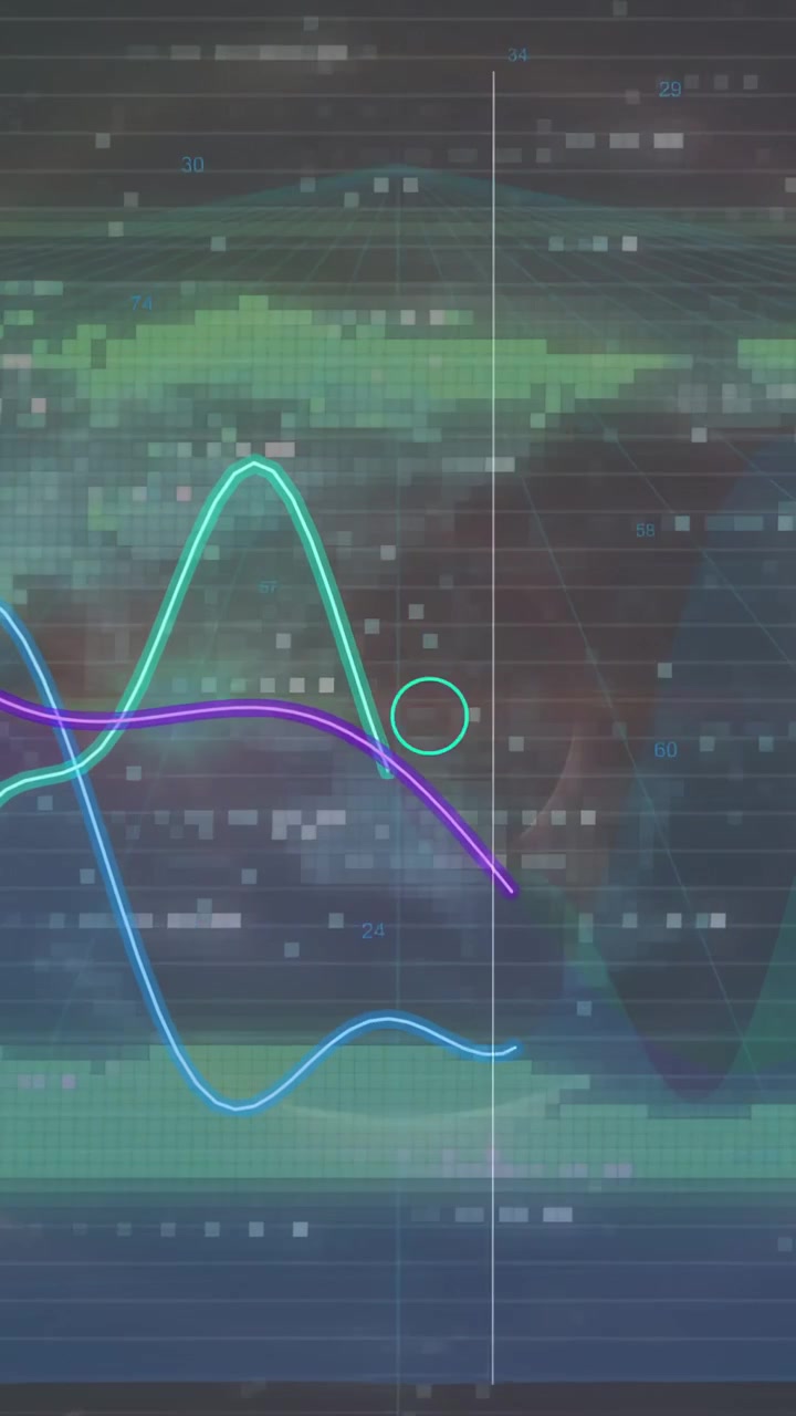 Vertical video: HUD showing cursor appearing drawing three neon waves marking peaks for readout