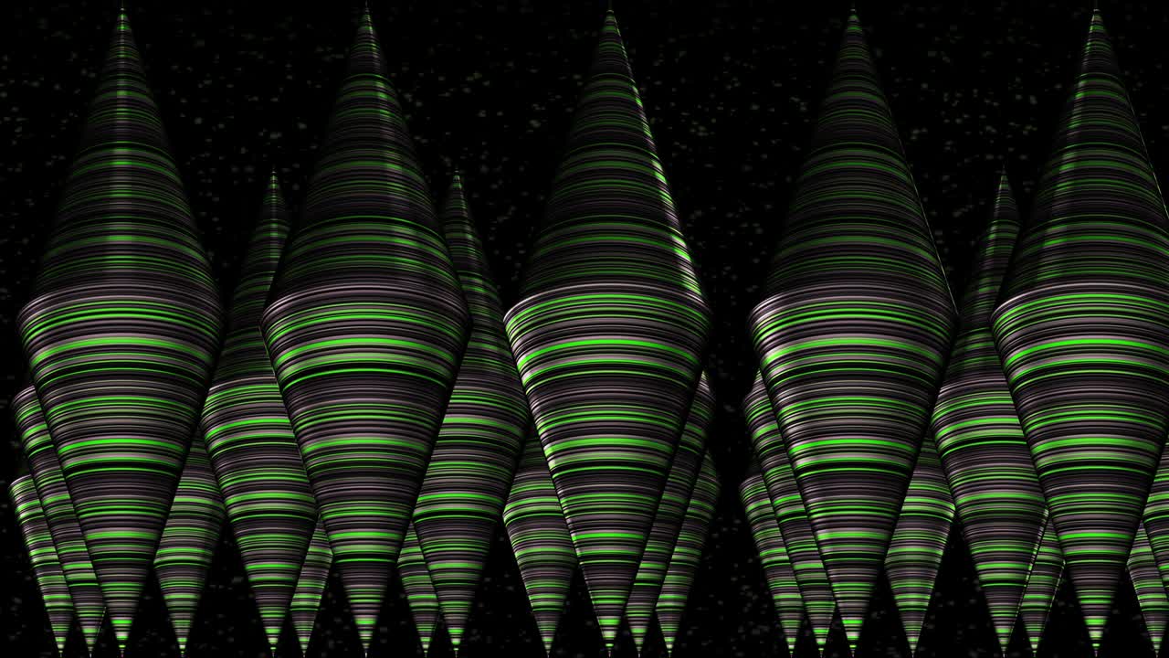 Striped rows of cones. Concert background. 3d objects of an abstract scene. Living surface cones.