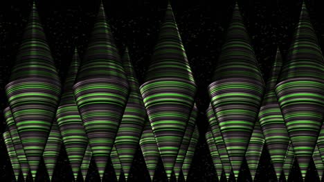 filas rayadas de conos. fondo del concierto. objetos 3d de una escena abstracta. conos de superficie viviente.