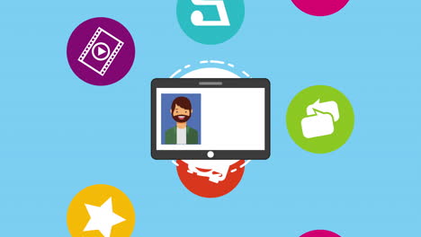 tecnología de medios sociales con tableta con cuenta