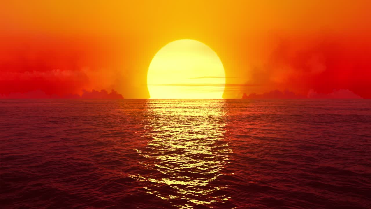 몽환적인 해가 지는 바다 위를 순수하게 회전하는 비행.