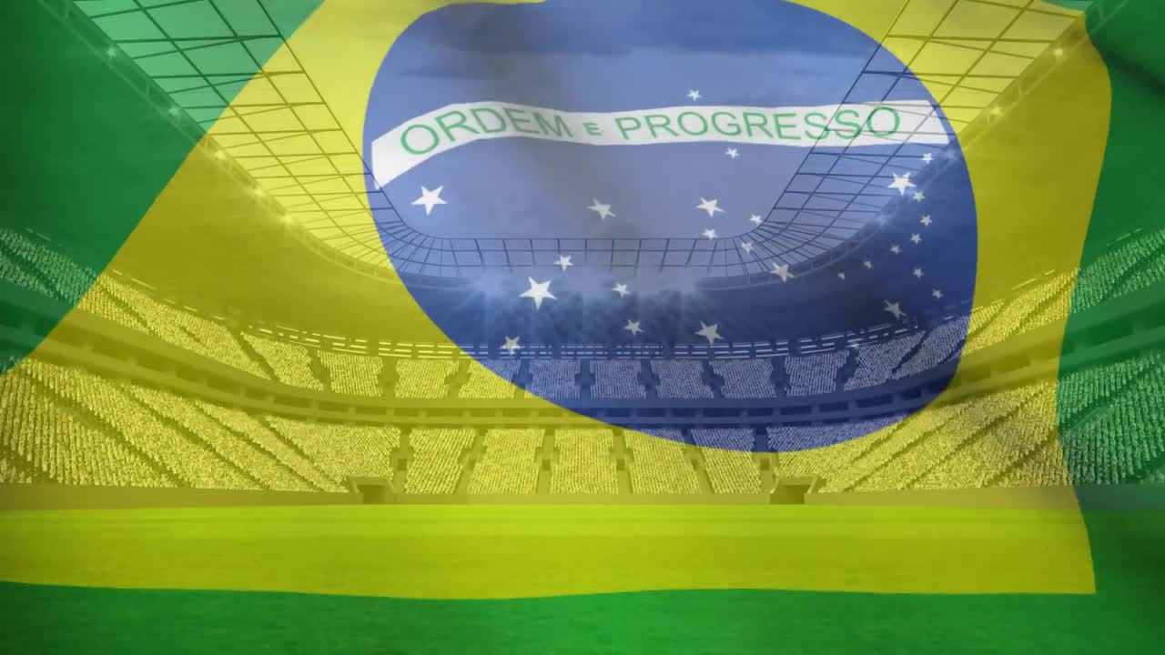 bandera brasileña en el fondo de un estadio