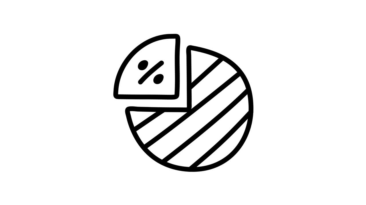 알파 채널로 애니메이션 된 프리미엄 플래트 아이콘, 프레젠테이션을 위한 4k 모션 비디오 서클 다이어그램, 알파 매트 채널로 표시된 파이 차트