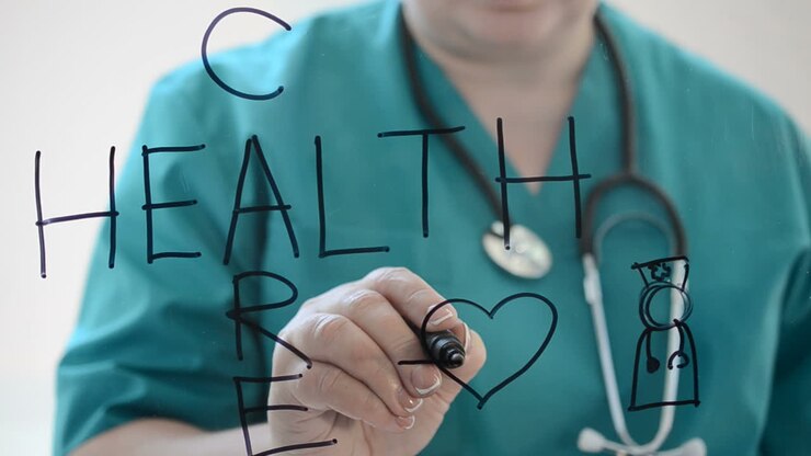 Medische ondersteuning. Gezondheid en zorg. We tekenen met een stift