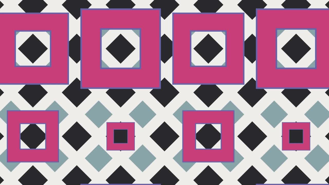 fondo abstracto con azulejos animados y elementos geométricos. fondo gráfico en movimiento en un diseño plano. formas multicolores abstractas en mosaico dinámico mínimo