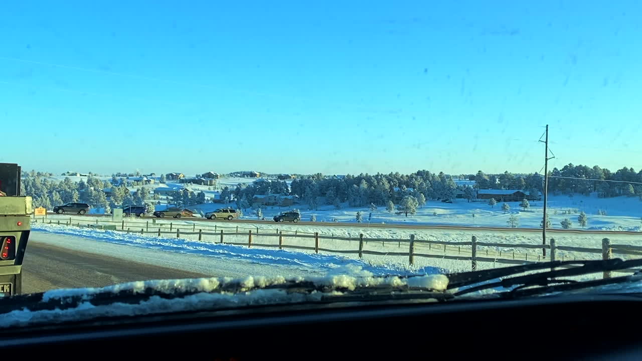 Winter roads in Colorado, trees iced