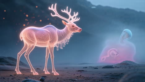 ethereal glowing deer in a mystical landscape