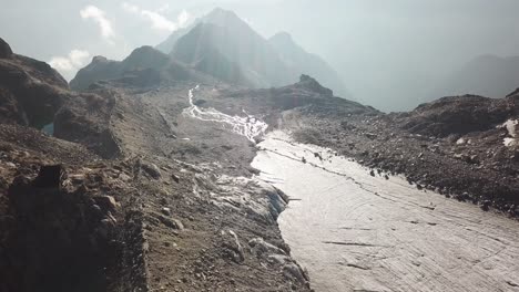 drone view of an entire glacier, high altitude mountains, alps, switzerland. orny