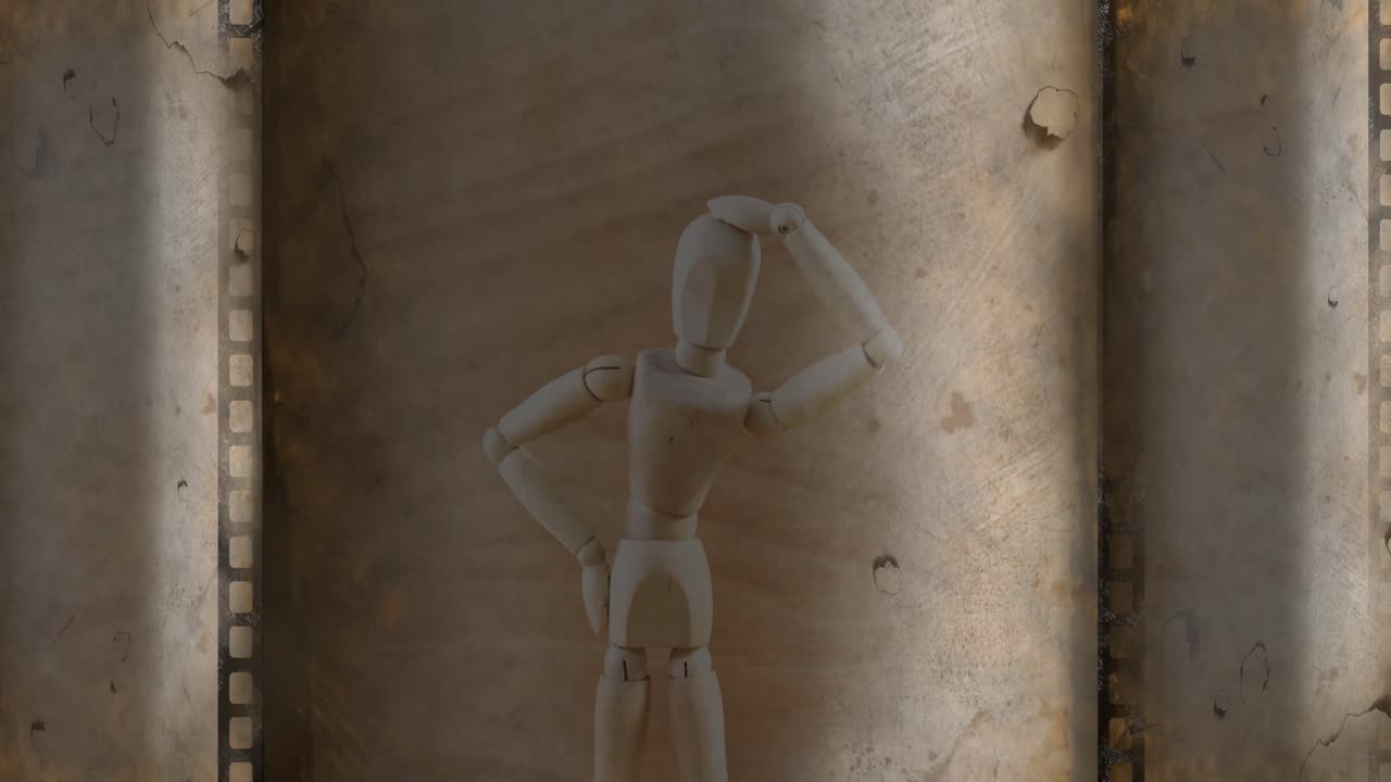 Animazione di pellicola cinematografica su un manichino.