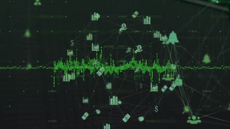 Animación-De-Ondas-Sonoras-Verdes-Y-Múltiples-íconos-Conectados-Con-Líneas-En-Forma-De-Globo-Sobre-Números