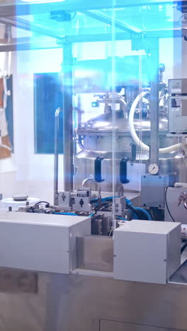 pills production. modern automated equipment inside the pharmaceutical plant. pharmacy industry. vertical video