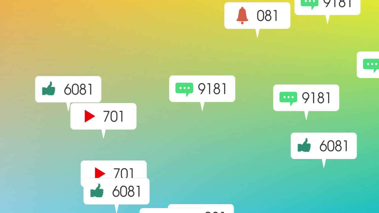 노란색에서 파란색 바탕에 소셜 미디어 데이터 처리의 애니메이션