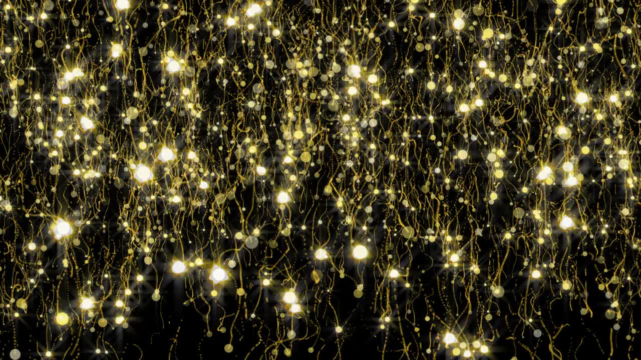 Gold glitter sparkles rain fall on dark background. Abstract 4k animation.