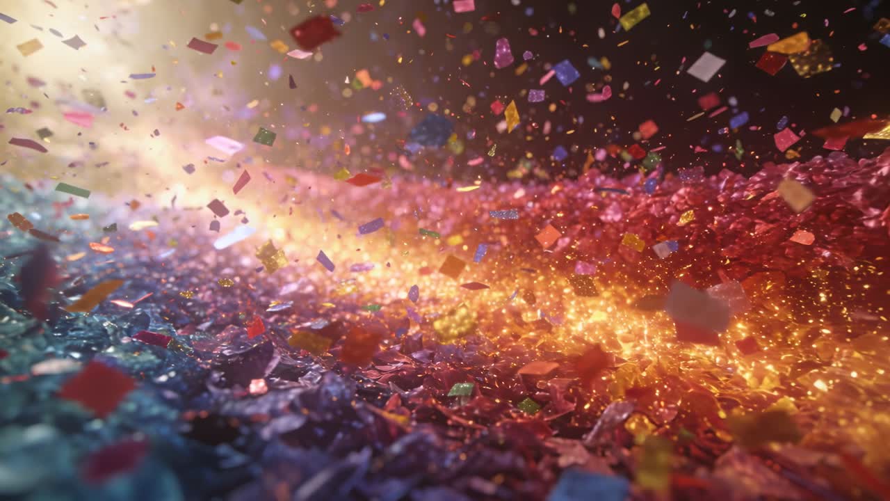 Scaglie riflettenti si alzano e fluttuano verso la telecamera in uno studio macro, mentre il canale luminoso genera scintille ardenti.