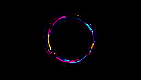tecnología abstracta círculos de neón brillantes fondo de movimiento con efecto glitch