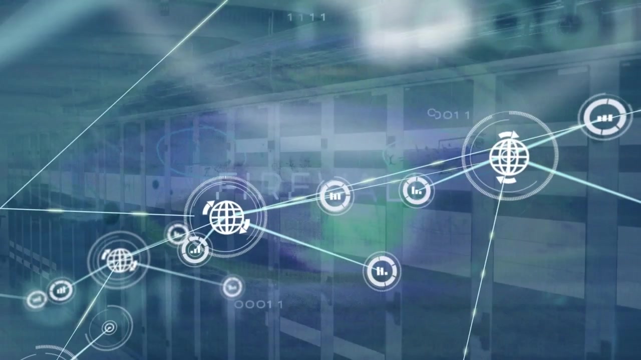 Digital Network Connections Over Server Room Background