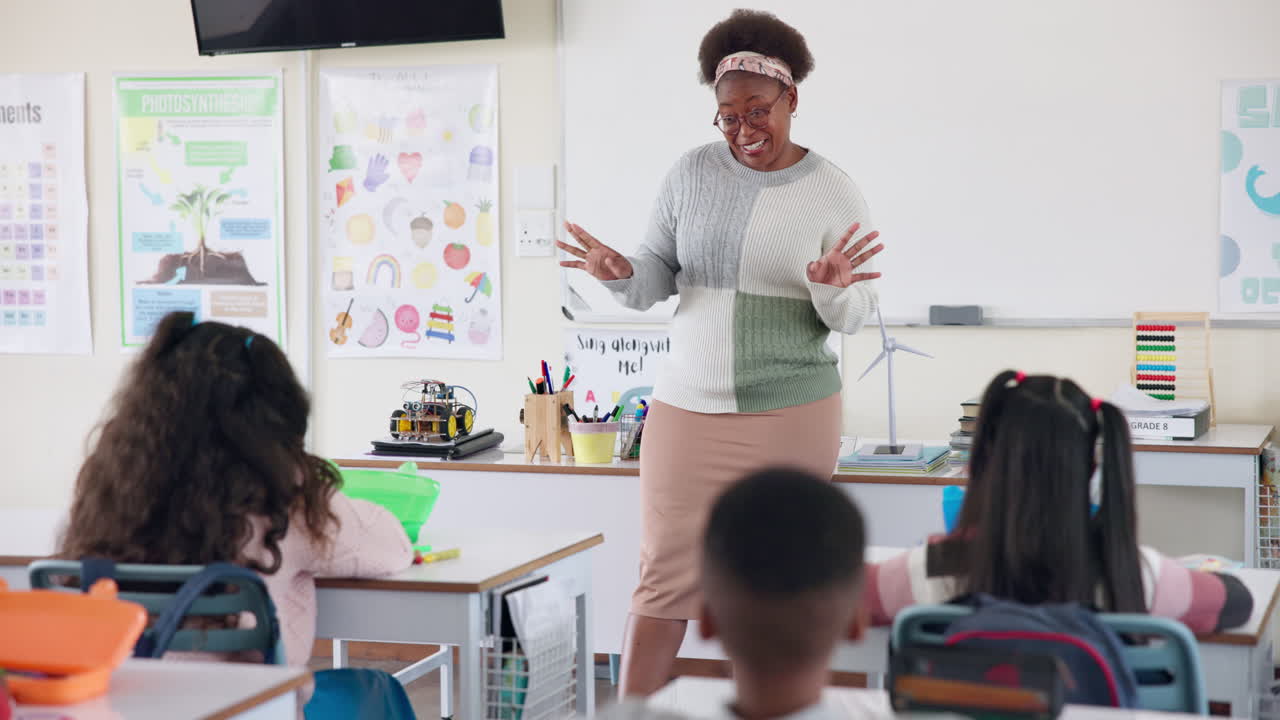 A teacher instructing students in a classroom