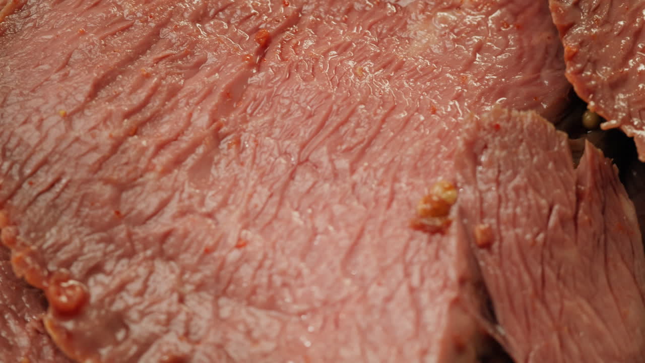 Close-up view of sliced meat
