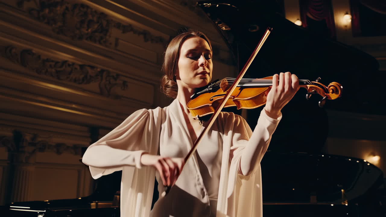 Violinist Performing in a Grand Concert Hall