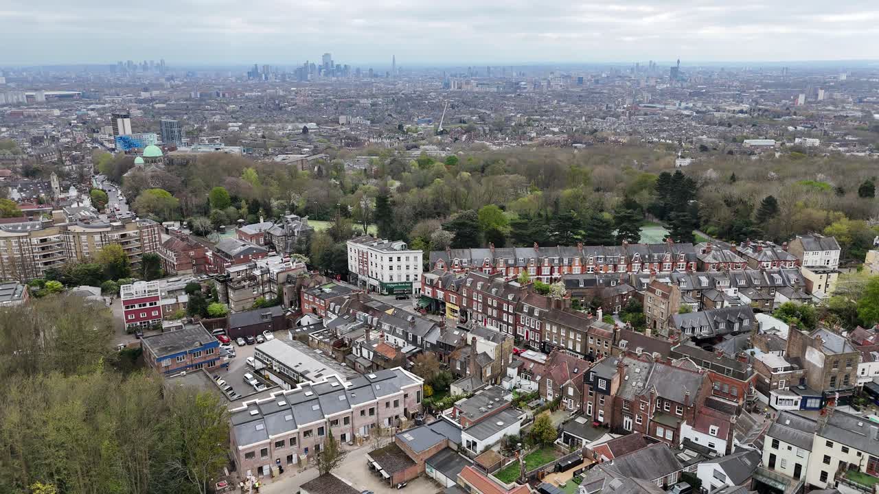Streets and roads Highgate North London UK drone, aerial