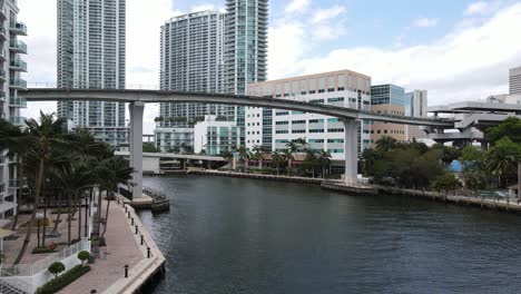 aerial of the railway bridge in miami as visible over the miami river in downtown miami, florida