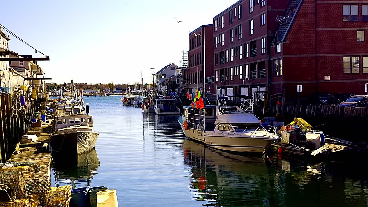 Fishing Boats Docked in a Quaint Harbor Town