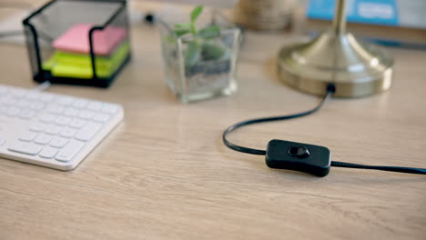 office, switch and hands on desk for light working