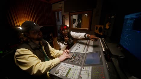 music production collaboration in a recording studio