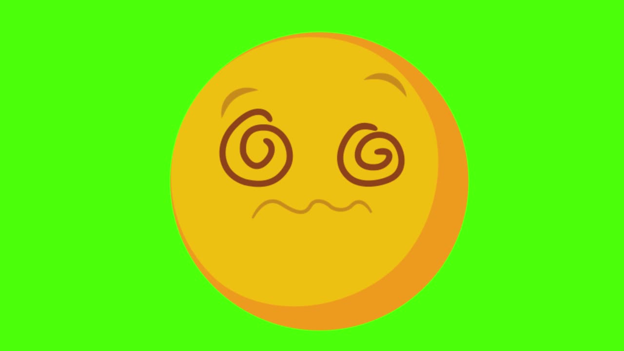 animación en 3d de una cara de emoji circular amarilla loca sobre un fondo verde