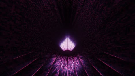 VJ Loop - Glowing 3D Purple Heart Rolling Along a Reflective Digital Tunnel Surface With Lines Disappearing into the Darkness