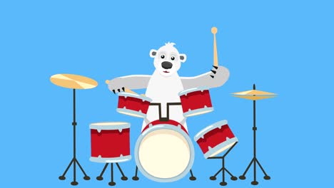 cartoon polar bear flat character play drums animation with luma matte