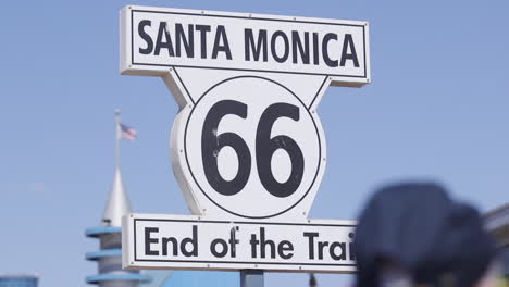 route 66 end of the trail sign on santa monica pier