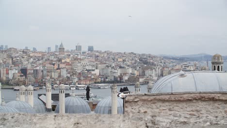 landscape roofs ancient istanbul city in turkey on background cloudy sky and golden horn bay. cityscape turkish architecture houses and roofs in golden horn bay area