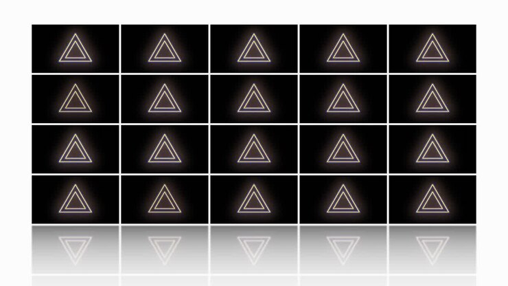 Pulsing neon yellow triangles pattern in rows 2