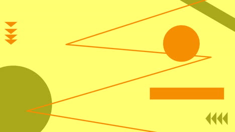 animation of orange and green circles and abstract shapes moving on yellow background