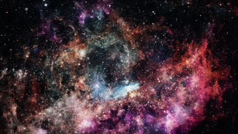 abstract outer space exploration nebula sky with sparking gas cloud seamless loop background. 4k 3d camera flying through star field and spark plasma in deep space. sci-fi universe space flight.