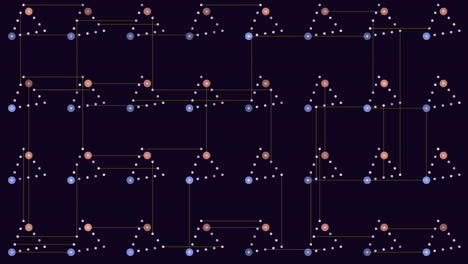 Connected purple and green dot chain pattern on black background