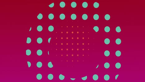 Animation-of-green-dots-and-circles-over-red-and-orange-background