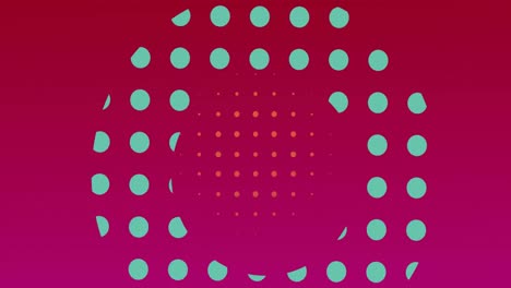 animation of green dots and circles over red and orange background