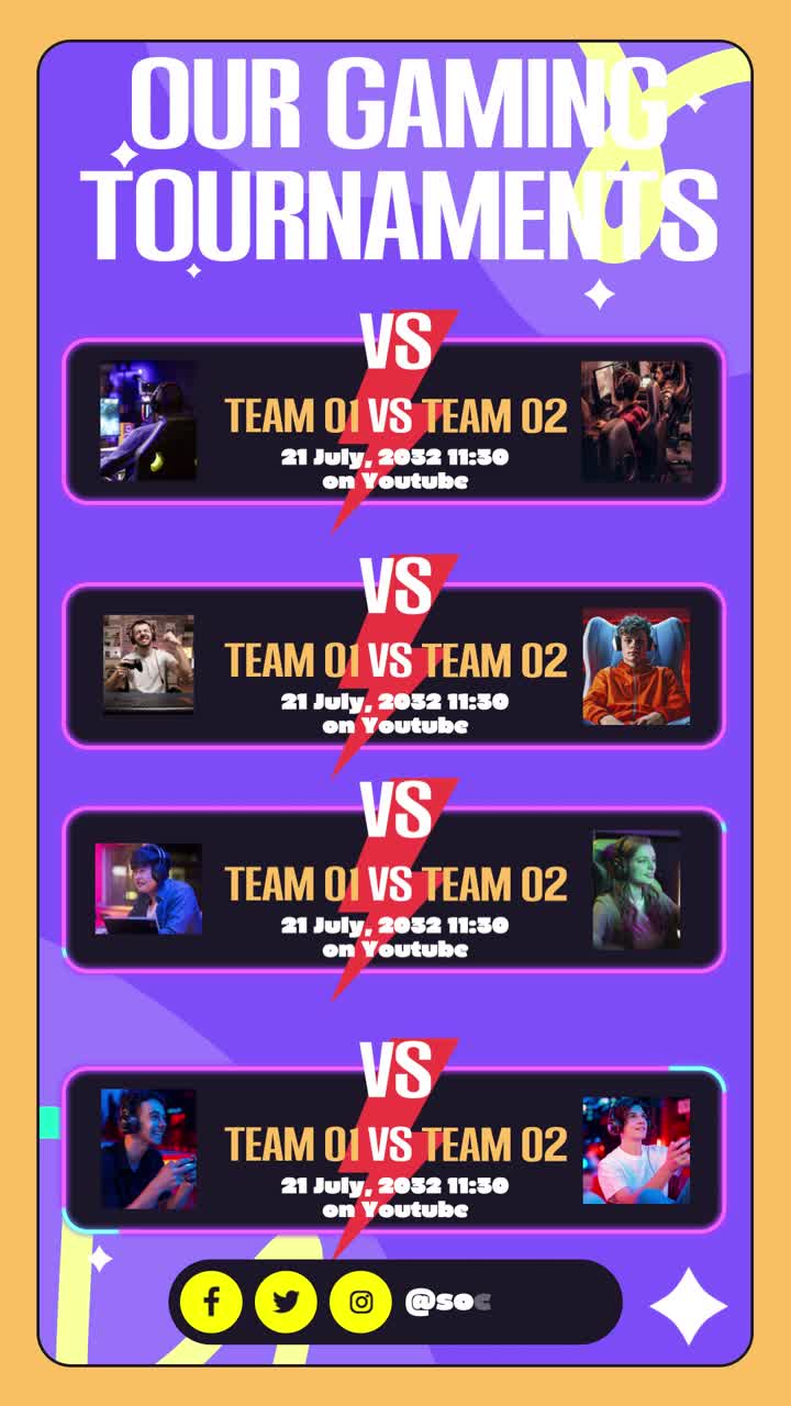 Dynamisk annonsering av spelschema för turnering med spelarmatcher.