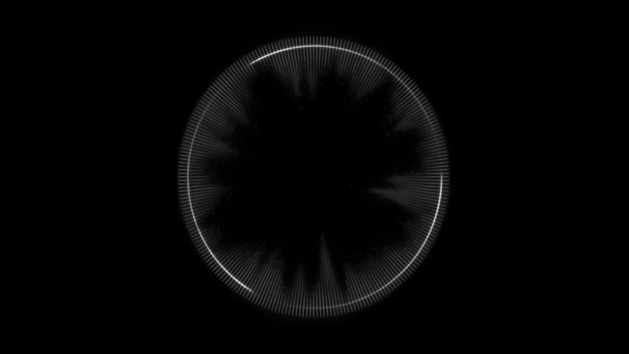 파란색 디지털 서클 이라이저 오디오 스트럼 음파 검은 스크린 배경, 스테레오 음향 효과 신호